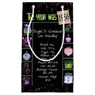 1956 Birth Year Trivia on Black Small Gift Bag
