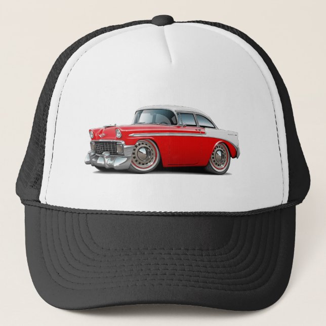 1956 Chevy Belair Red-White Car Trucker Hat (Front)