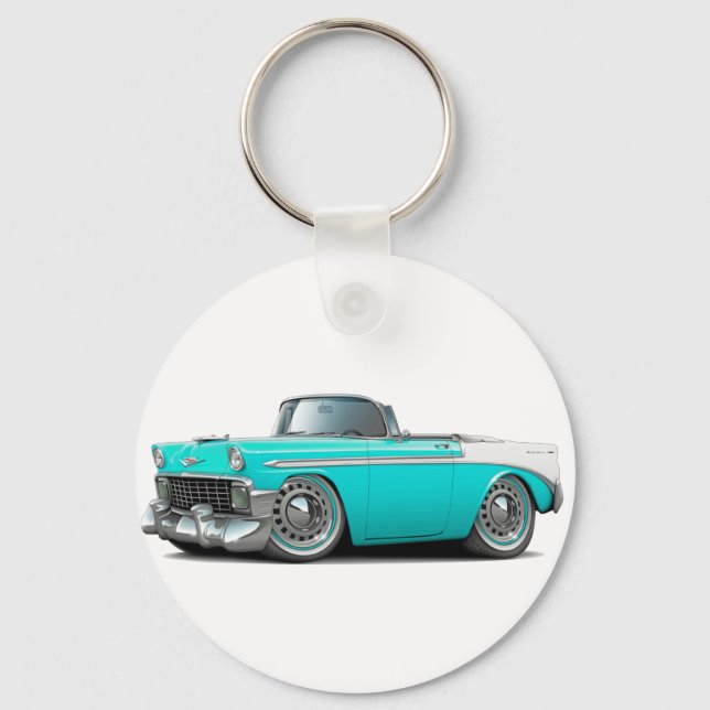 1956 Chevy Belair Turquoise-White Convertible Keychain (Front)