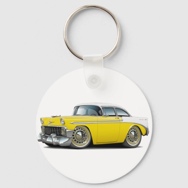 1956 Chevy Belair Yellow-White Car Keychain (Front)