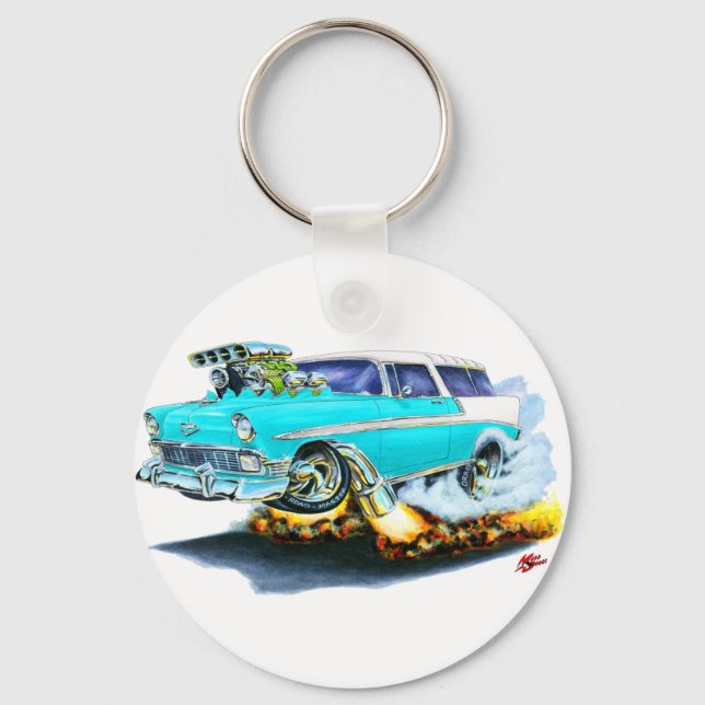 1956 Chevy Nomad Turquoise Car Keychain (Front)