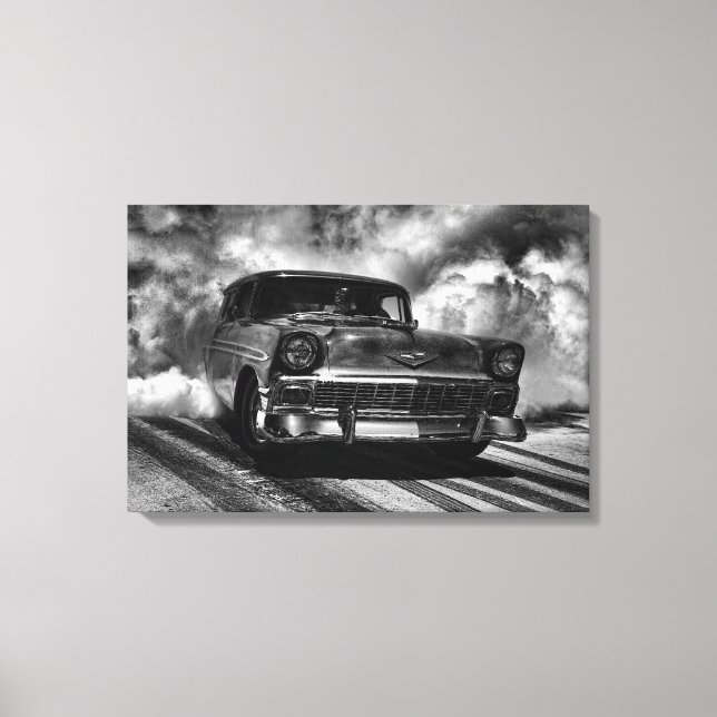 1956 Chevy Tri 5 Nomad Burn Out Canvas Print (Front)