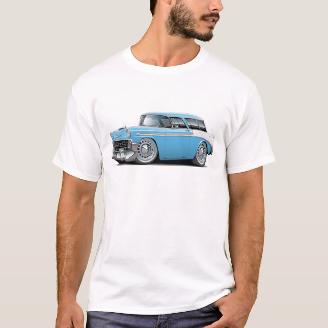 1956 Nomad Lt Blue-White Car T-Shirt (Front)