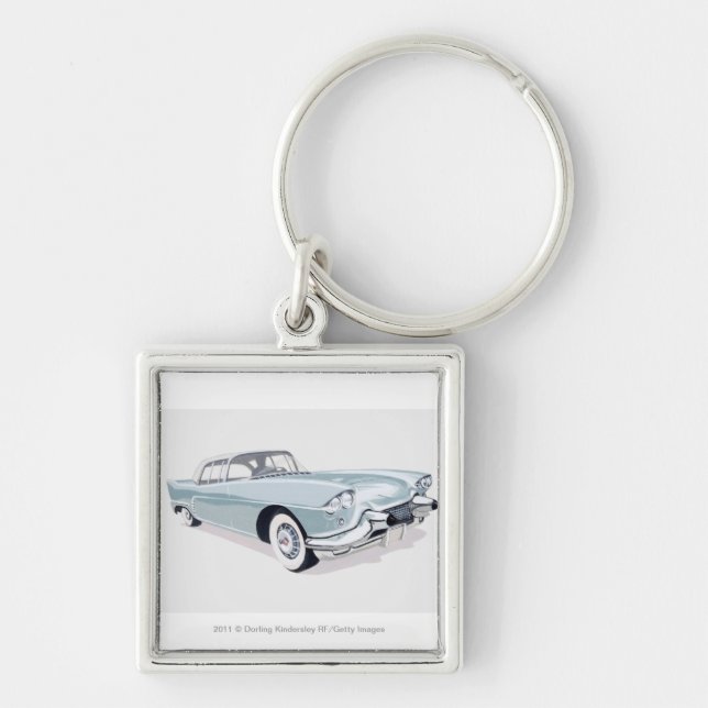 1957 Cadillac with silhouette of driver inside Keychain (Front)