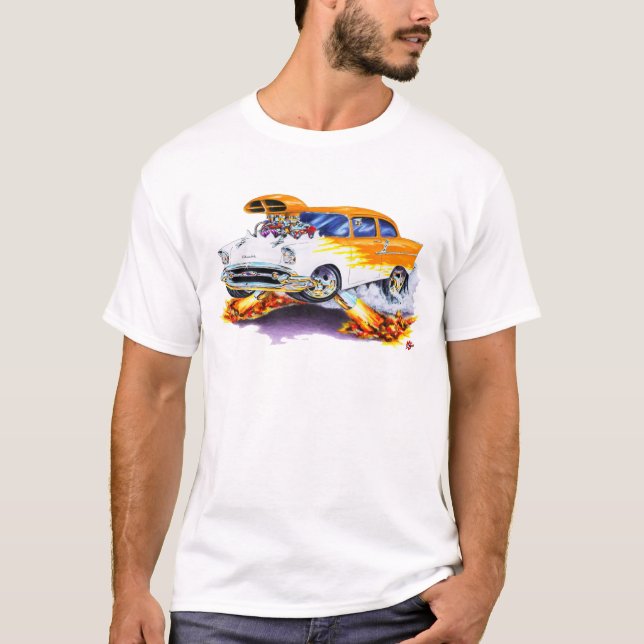 1957 Chevy 150-210 Flames Car T-Shirt (Front)