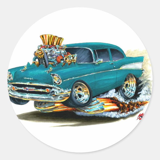 1957 Chevy 150-210 Teal Car Classic Round Sticker (Front)