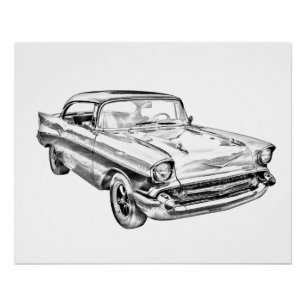 1957 Chevy Bel Air Classic Car Illustration Poster