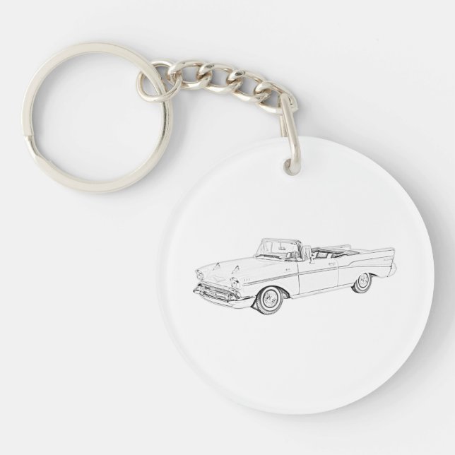 1957 Chevy Bel Air Convertible Drawing Acrylic Keychain (Front)