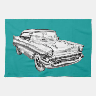 1957 Chevy Bel Air Illustration Kitchen Towel