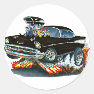 1957 Chevy Belair Black Car Classic Round Sticker