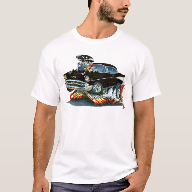 1957 Chevy Belair Black Car T-Shirt (Front)