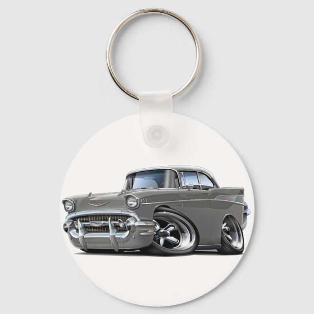 1957 Chevy Belair Grey-White Hot Rod Keychain (Front)