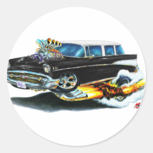 1957 Chevy Nomad Black Car Classic Round Sticker