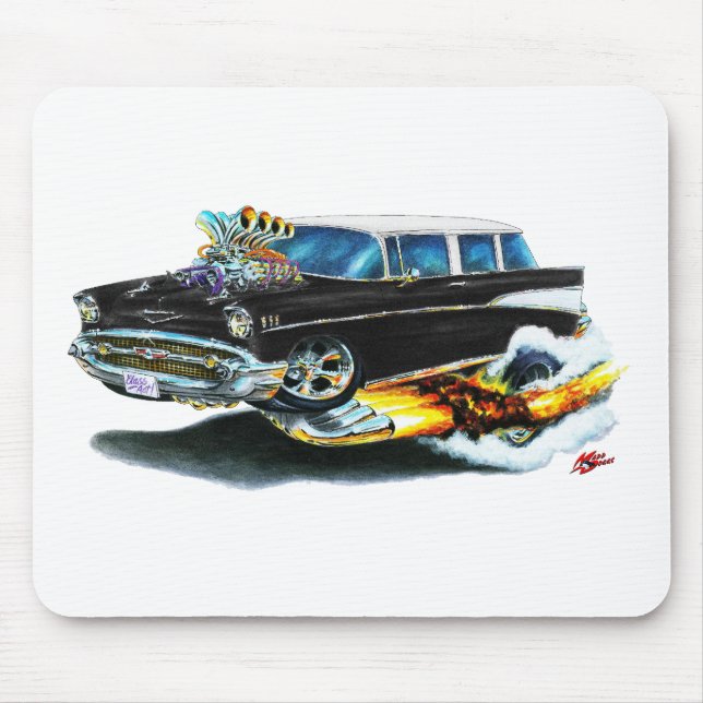 1957 Chevy Nomad Black Car Mouse Pad (Front)
