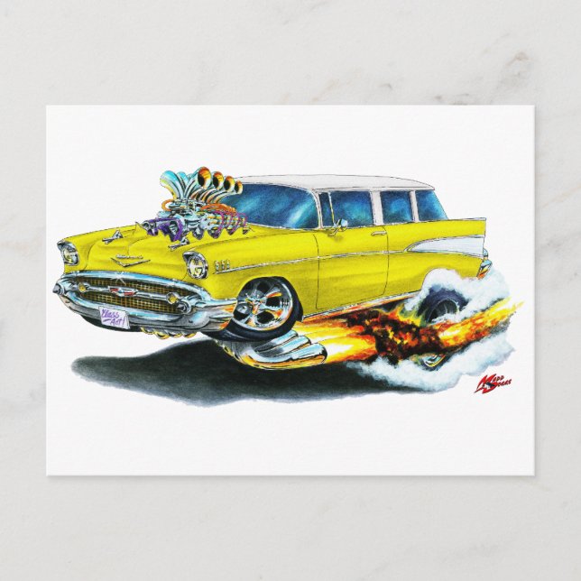 1957 Chevy Nomad Yellow Car Postcard (Front)