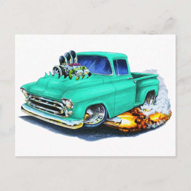 1957 Chevy Pickup Seafoam Green Postcard (Front)