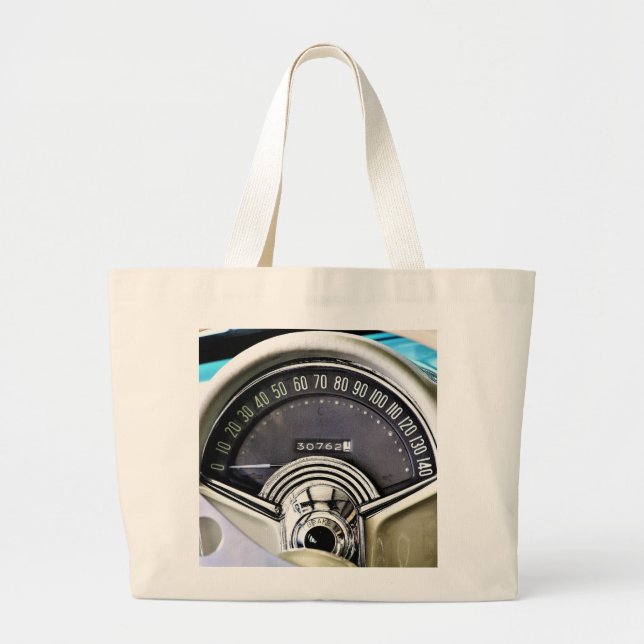 1957 Classic Sports Car Speedometer Large Tote Bag (Front)