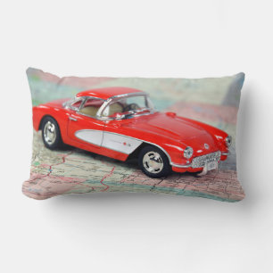 1957 Corvette on road map Lumbar Pillow