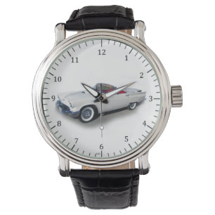 1957 grey classic car clock watch