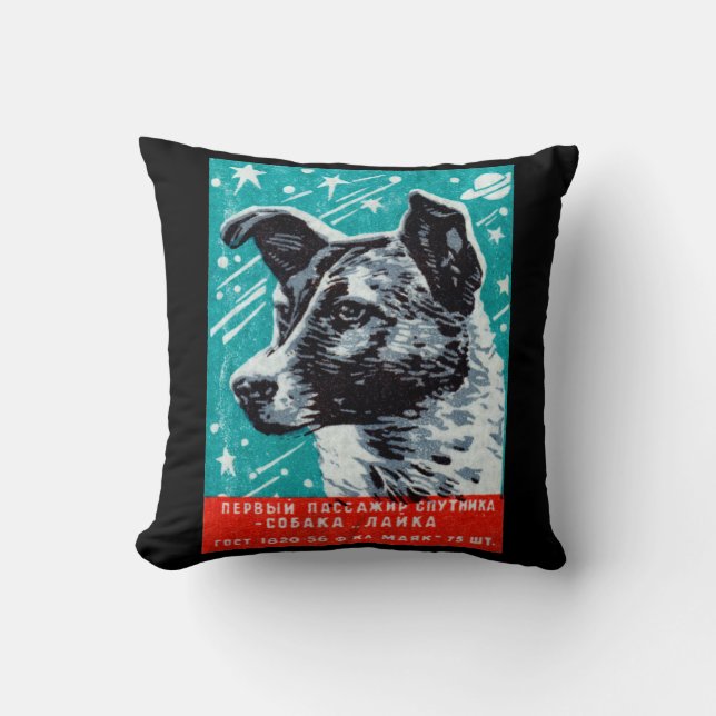 1957 Laika the Space Dog Throw Pillow (Front)