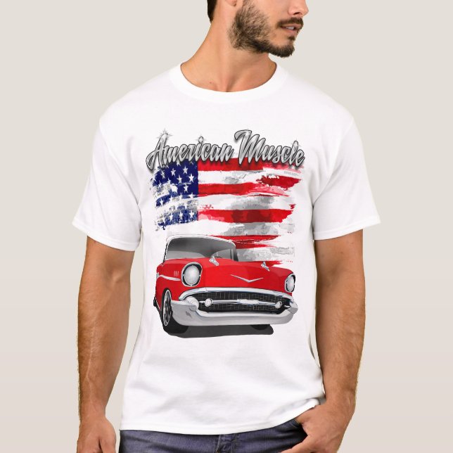 1957 Red and White American Muscle Chevy Bel Air T-Shirt (Front)