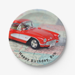 1957 red Corvette on map Paper Plate