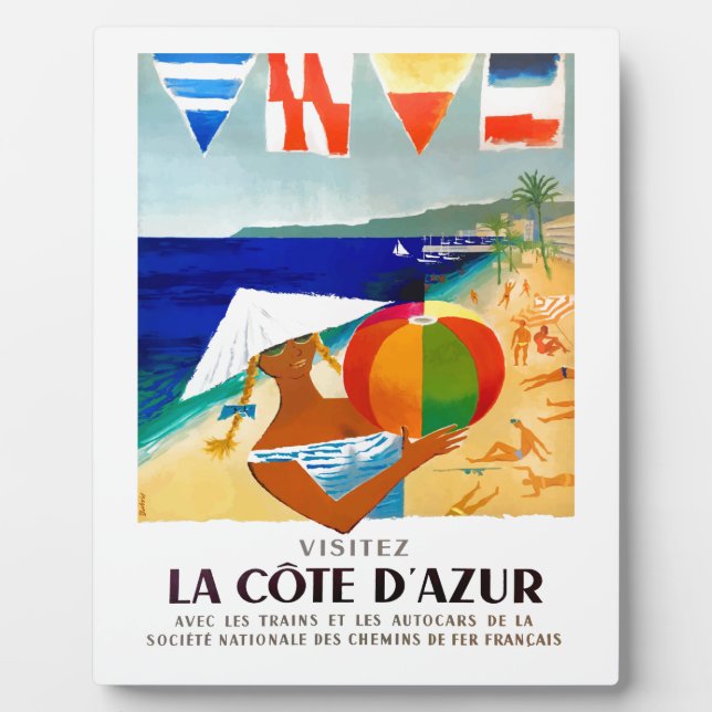 1957 Visitez La Cote D’Azur French Travel Poster Plaque (Front)