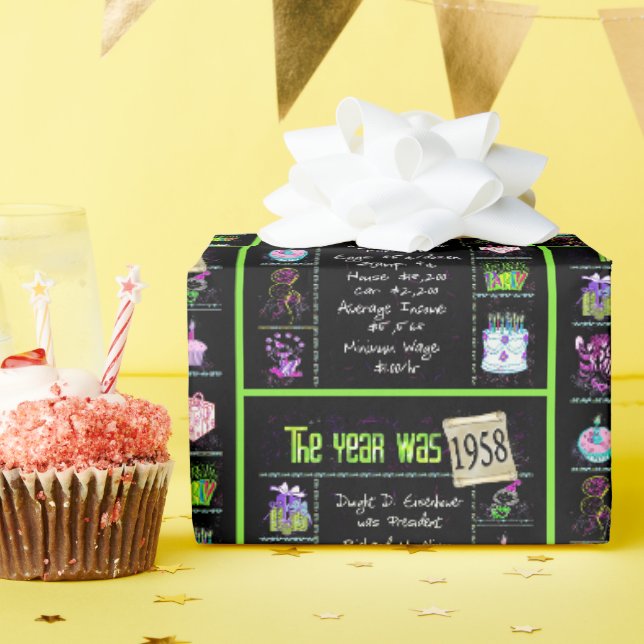 1958 Birthday Year Trivia Wrapping Paper (Birthday Party)