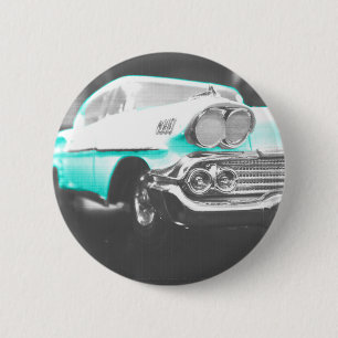 1958 chevy impala bright blue classic car 2 inch round button