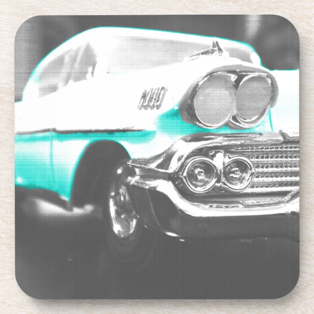 1958 chevy impala bright blue classic car coaster (Front)