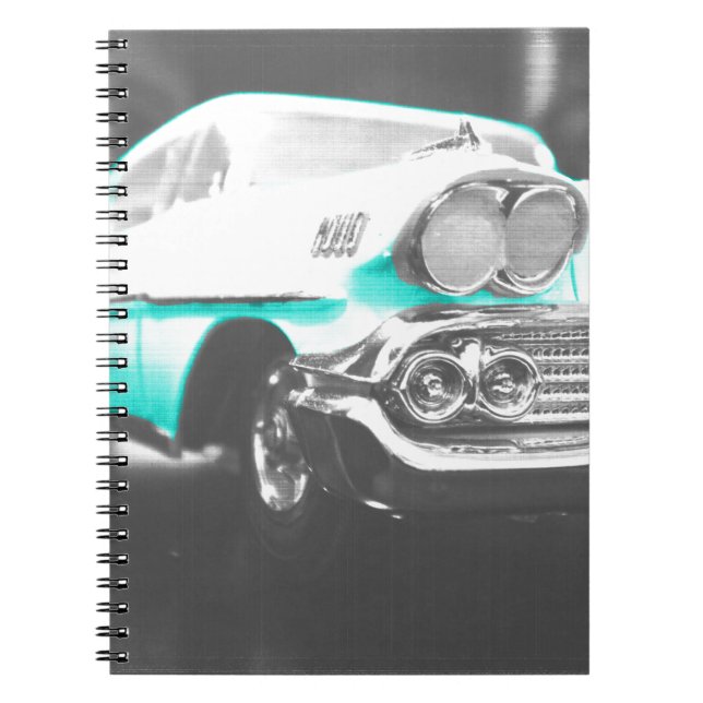 1958 chevy impala bright blue classic car notebook (Front)