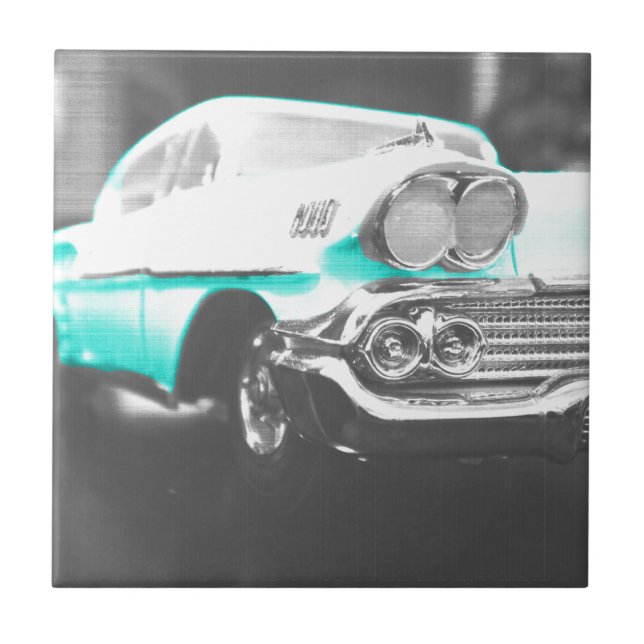 1958 chevy impala bright blue classic car tile (Front)