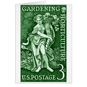 1958 faisant du jardinage + Timbre d'horticulture