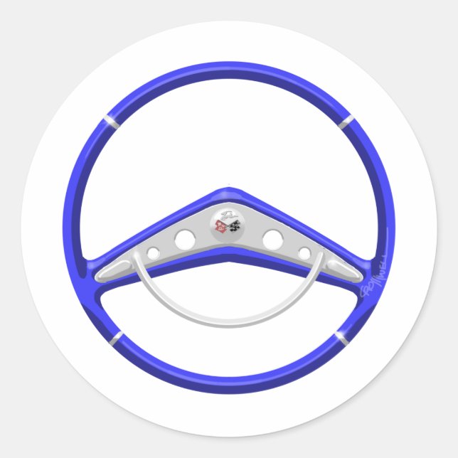 1959 Blue Chevrolet Steering Wheel Classic Round Sticker (Front)