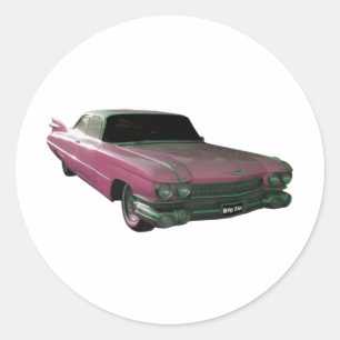 1959 Caddilac Big Pink Fins Classic Round Sticker