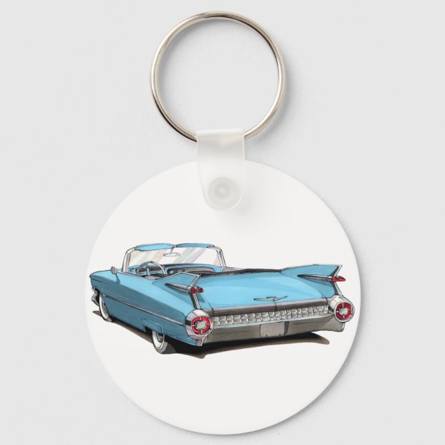 1959 Cadillac Lt Blue Car Keychain (Front)