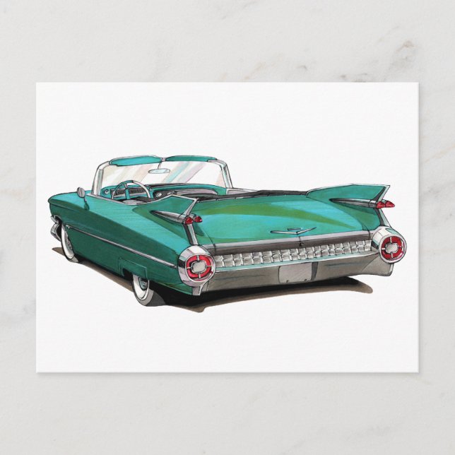 1959 Cadillac Teal Car Postcard (Front)