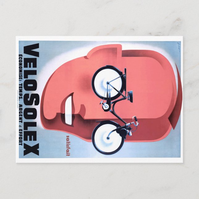 1959 Solex Powered Bicycle Advertising Poster Postcard (Front)
