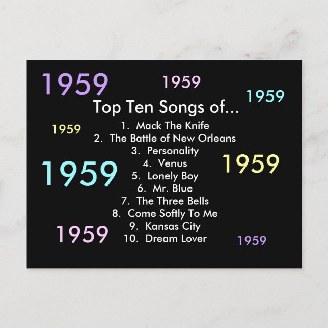 1959 Songs Postcard (Front)