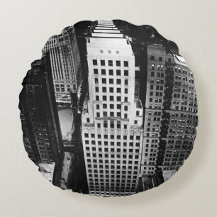 1960:  An aerial view of a Chicago skyscraper Round Pillow
