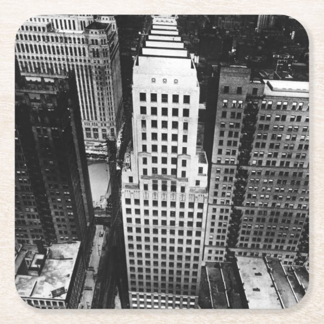1960:  An aerial view of a Chicago skyscraper Square Paper Coaster (Front)