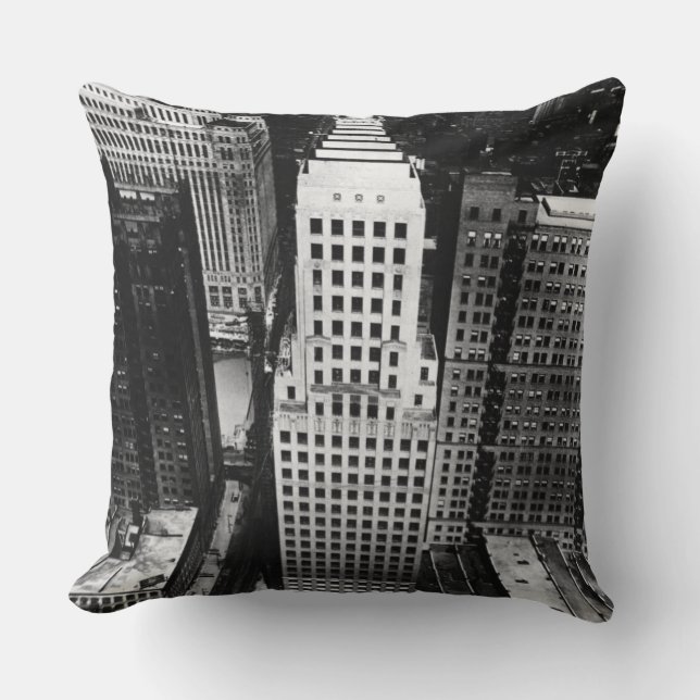 1960:  An aerial view of a Chicago skyscraper Throw Pillow (Front)