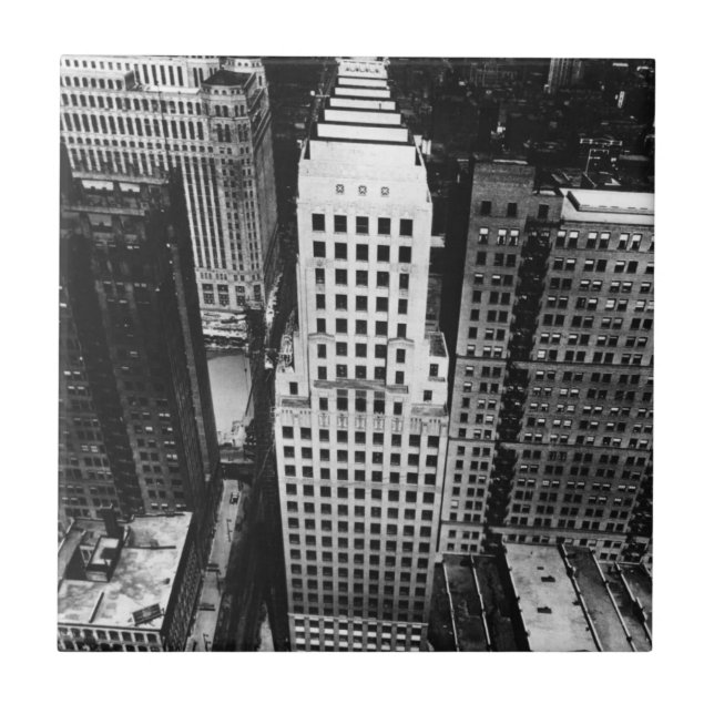 1960:  An aerial view of a Chicago skyscraper Tile (Front)