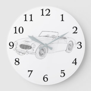 1960 Austin-Healey Black And White Drawing Large Clock
