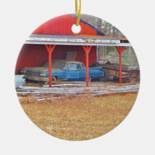 1960 BLUE SADAND DEVILLE Antique car Ceramic Ornament