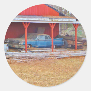 1960 BLUE SADAND DEVILLE Antique car Classic Round Sticker