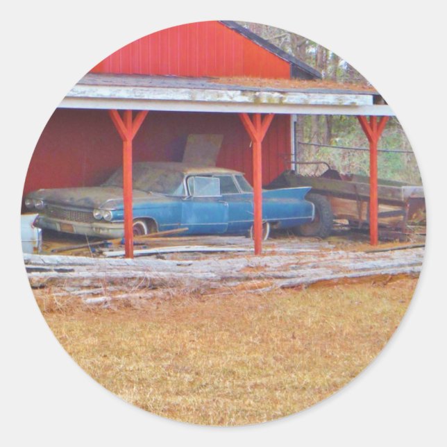 1960 BLUE SADAND DEVILLE Antique car Classic Round Sticker (Front)