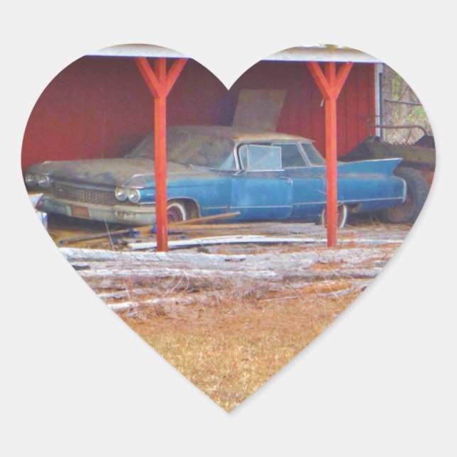 1960 BLUE SADAND DEVILLE Antique car Heart Sticker (Front)