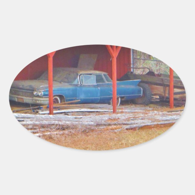 1960 BLUE SADAND DEVILLE Antique car Oval Sticker (Front)