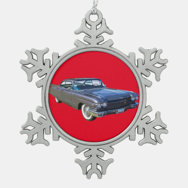 1960 Cadillac Classic Luxury Car Snowflake Pewter Christmas Ornament (Front)